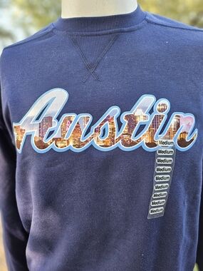 New W Tag Boxercraft Austin Velvet Skyline Graphic Crewneck Sweatshirt Blue M